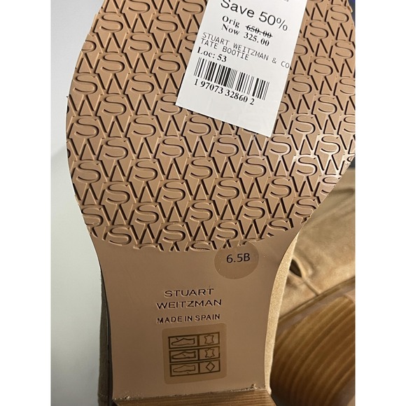 Stuart Weitzman Tate Bootie Shoes Womens Size 6.5 Camel Suede Ankle Boots - Picture 6 of 9